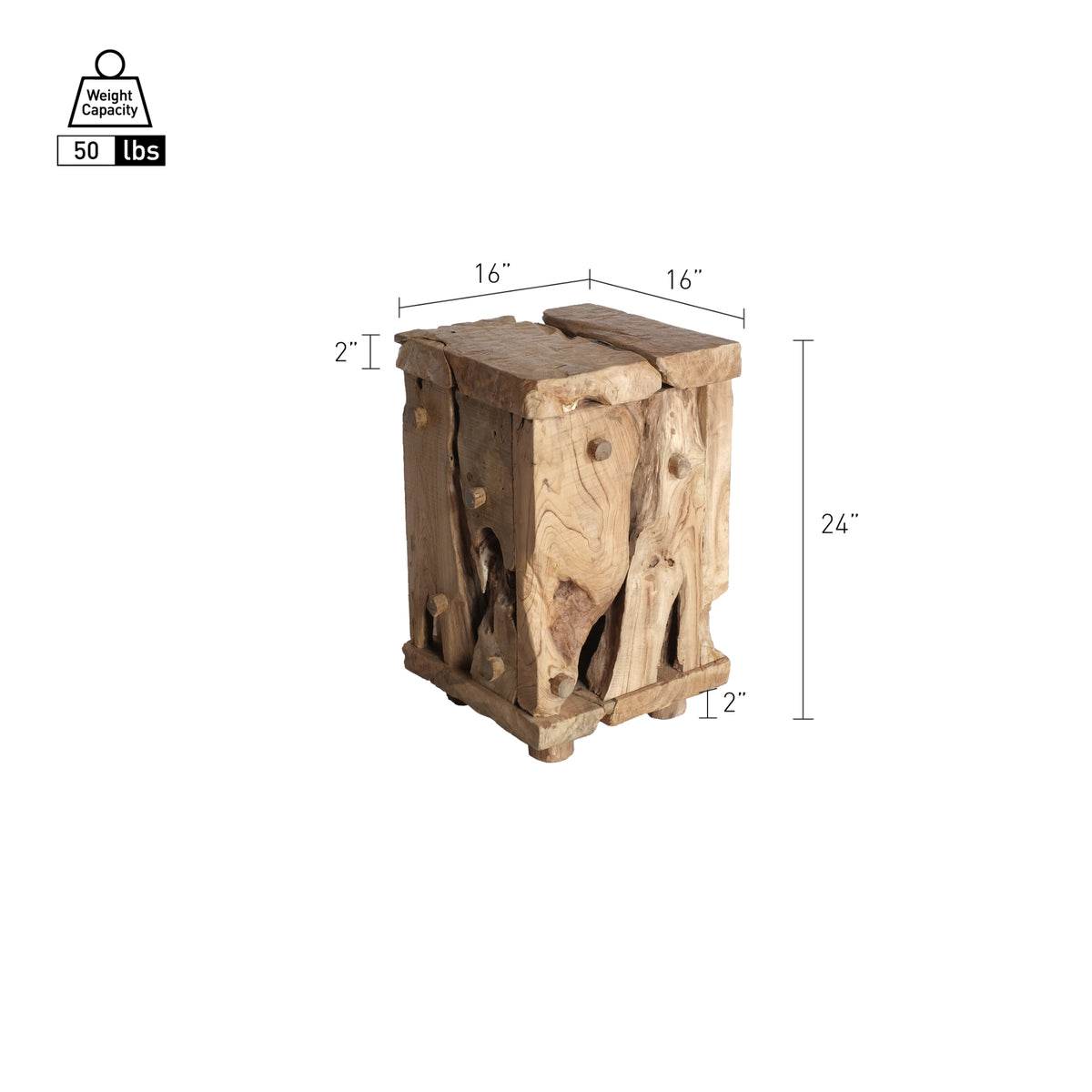 Kael Reclaimed Teak Square Side/End Table - Natural Teak - view 2