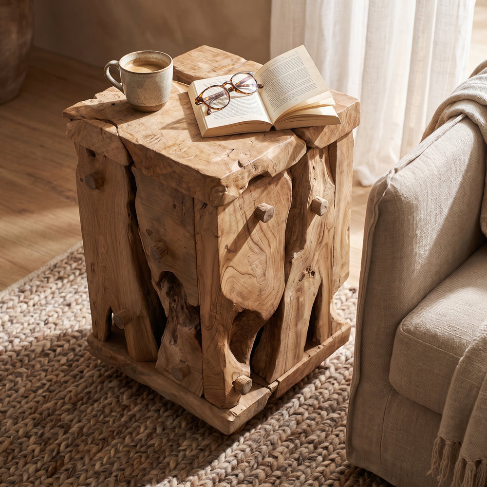 Kael Reclaimed Teak Square Side/End Table - Natural Teak - view 4