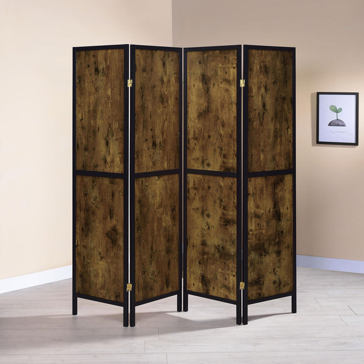 Coaster Furniture 961413 Deepika 4-Panel Room Divider Folding Screen Rustic Nutmeg