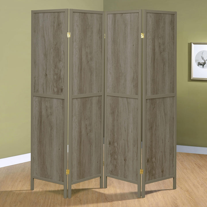 Coaster Furniture 961415 Deepika 4-Panel Room Divider Folding Screen Grey Driftwood