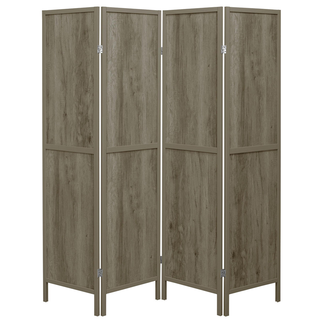Coaster Furniture 961415 Deepika 4-Panel Room Divider Folding Screen Grey Driftwood