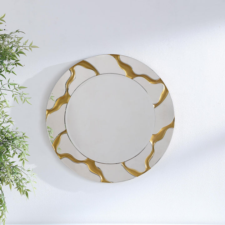 Coaster Furniture 961455 Dorinda 36 x 36 Inch Round Kintsugi Style Wall Mirror Gold