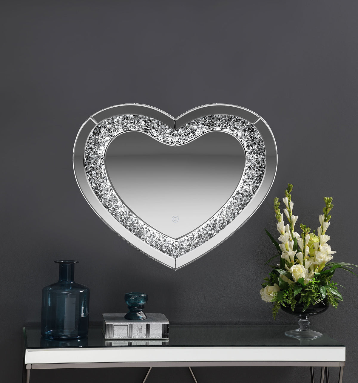 Aiko - Heart Shaped LED Light Wall Mirror - Silver