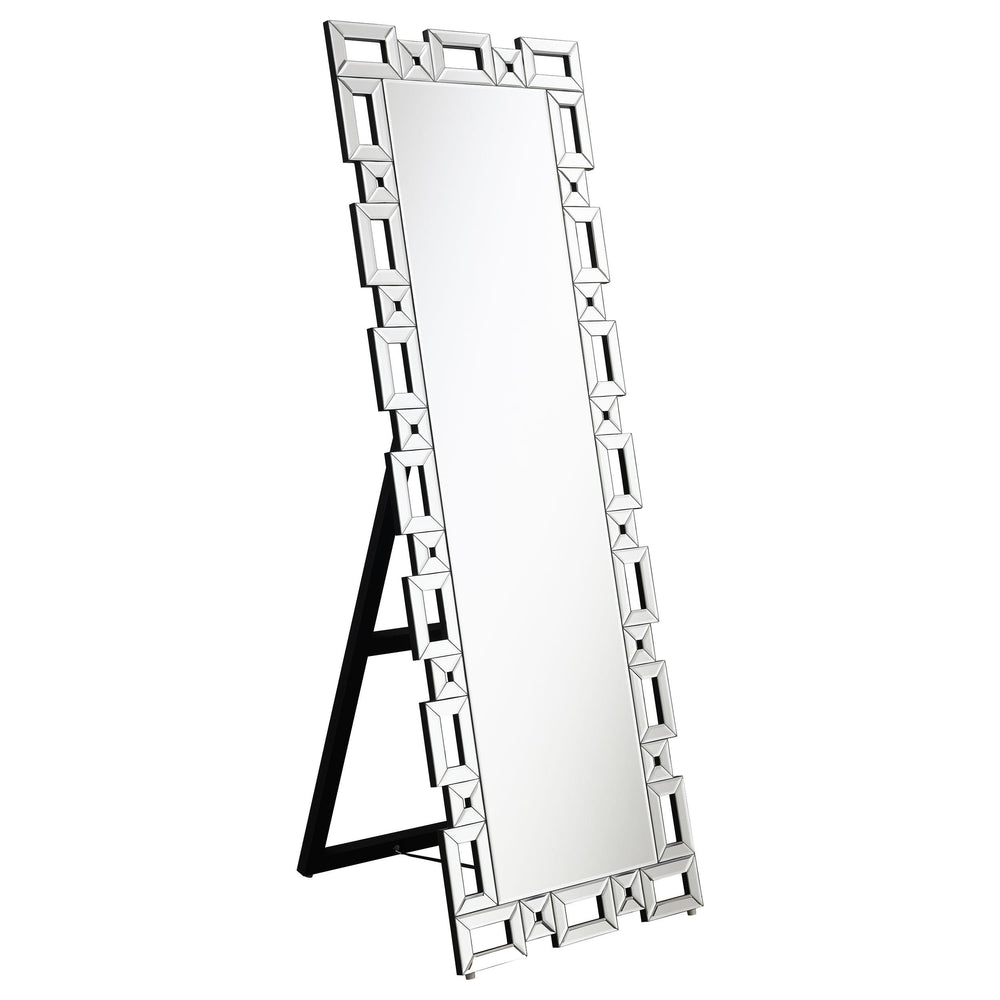 Coaster Furniture 961634 Tavin 24 x 65 Inch Geometric Frame Standing Mirror Silver