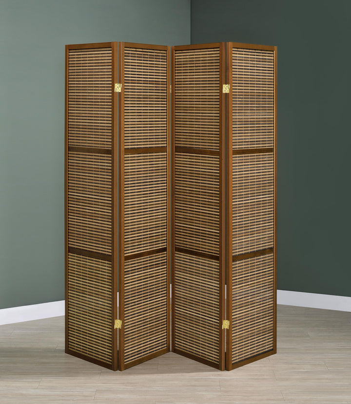 Coaster Furniture 961638 Browning 4-panel Bamboo Room Divider Folding Screen Walnut