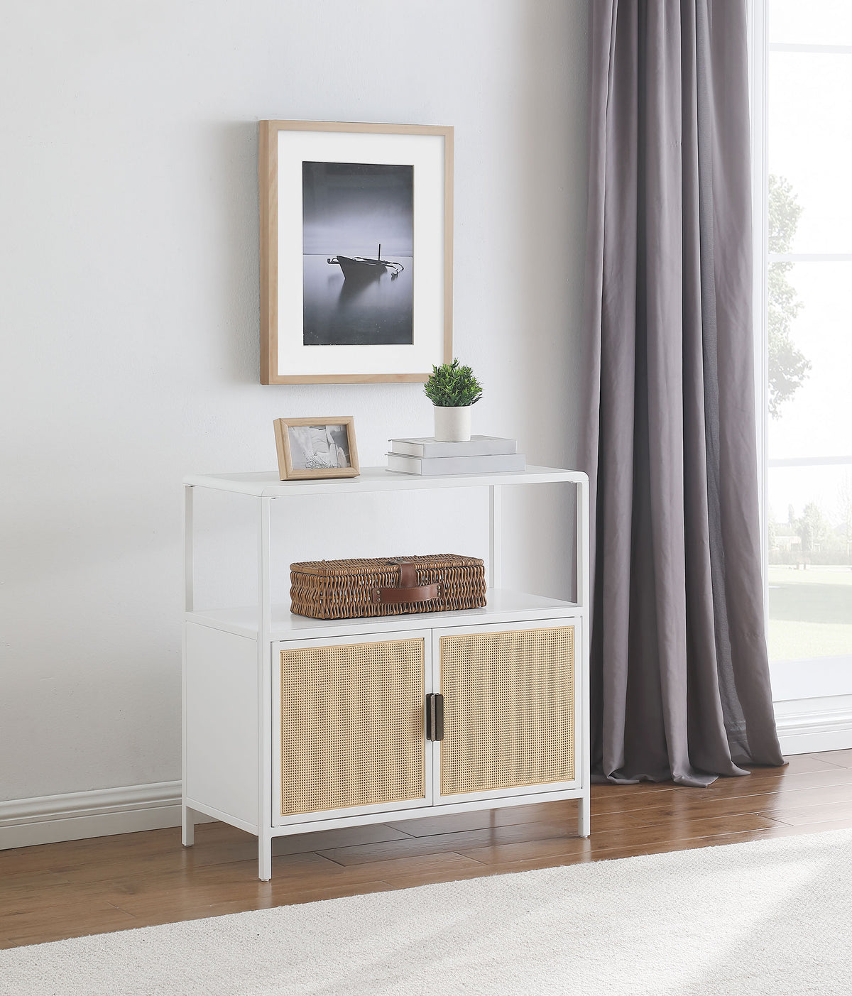 Amherst - 2-Door Radio Weave Cane Metal Accent Cabinet - White