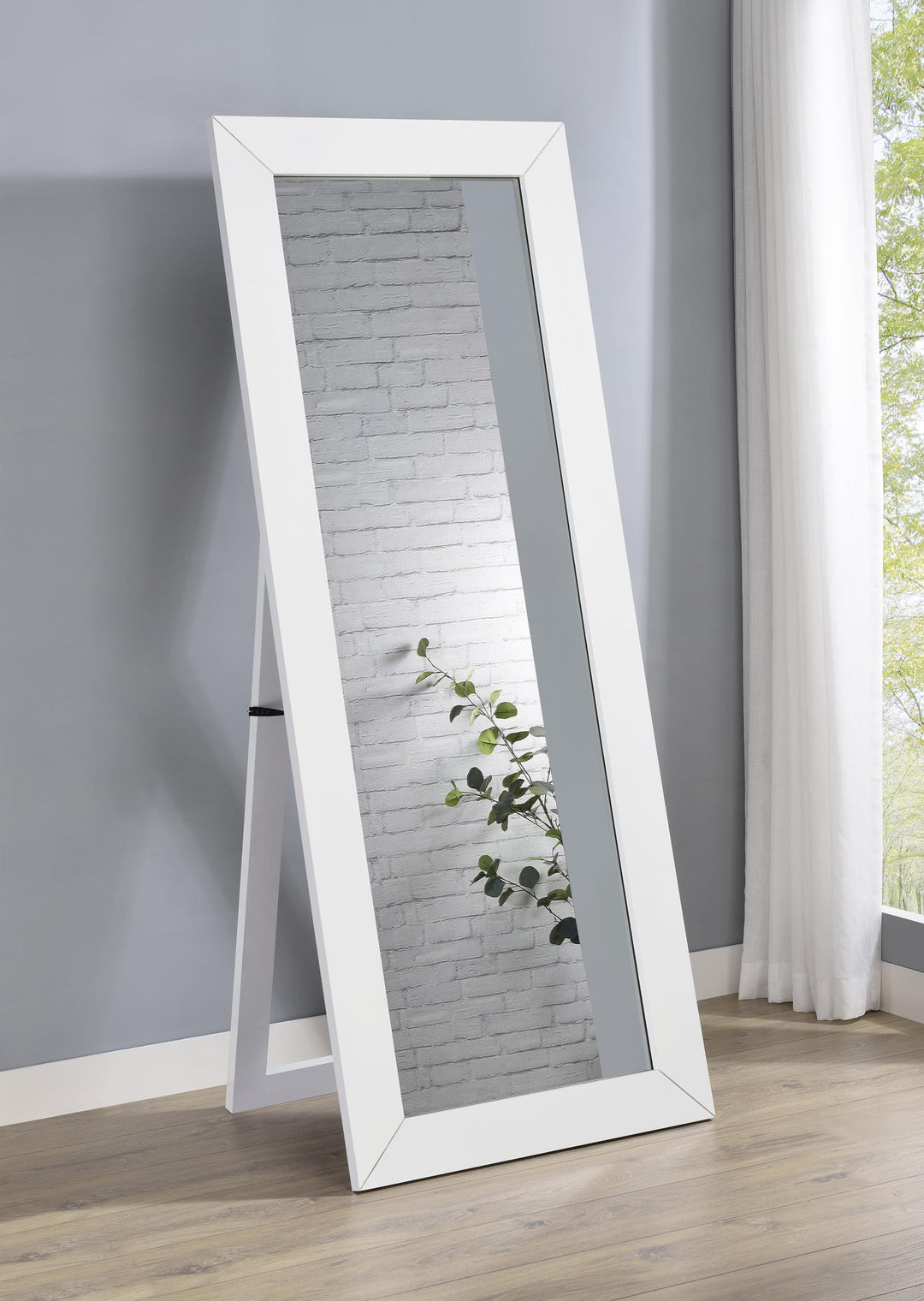 Coaster Furniture 961656 Cadence Tempered Glass Full Length Mirror White High Gloss