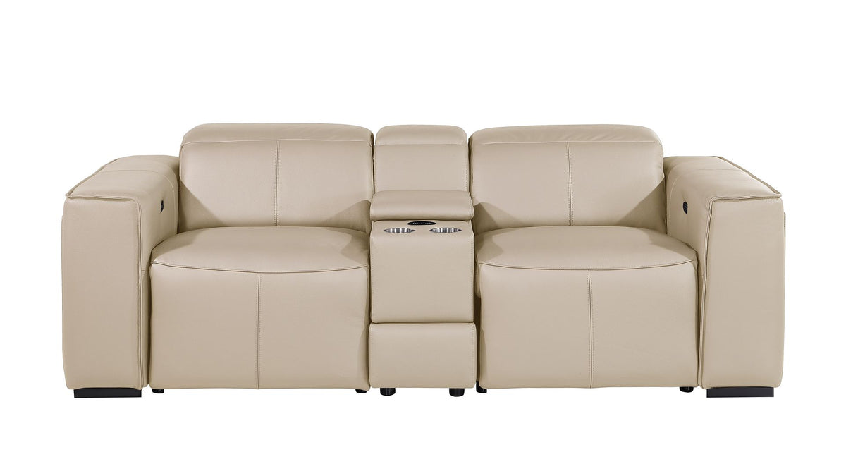 DivanItalia 1224 3-Piece Modular Power Reclining Loveseat in Top Grain Italian Leather with 2 Power Recliners & Power Headrests - Beige