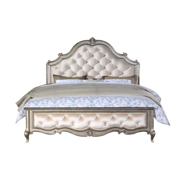 Esteban - Queen Bed - Ivory Velvet & Antique Champagne
