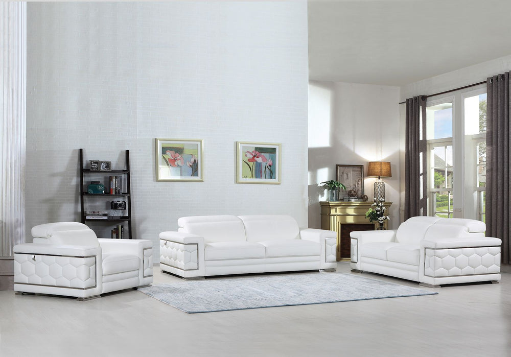 DivanItalia 692 3-Piece Sofa Set with Adjustable Headrest in Top-Grain Italian Leather - White