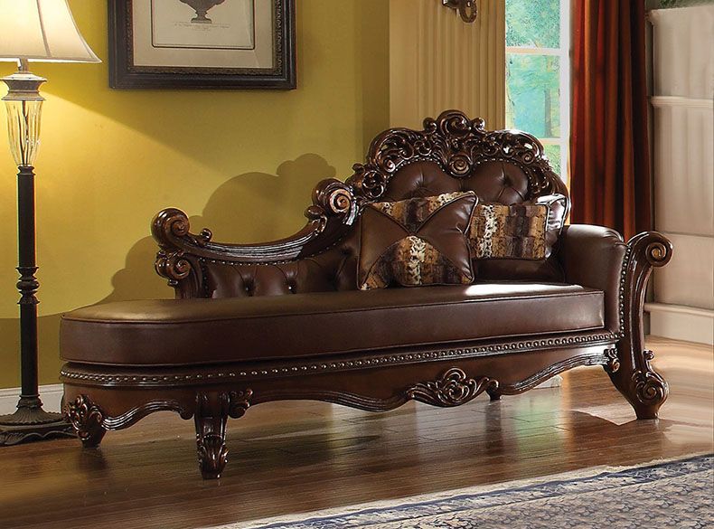 Vendome Chaise with 2 Pillows - Leatherette & Cherry