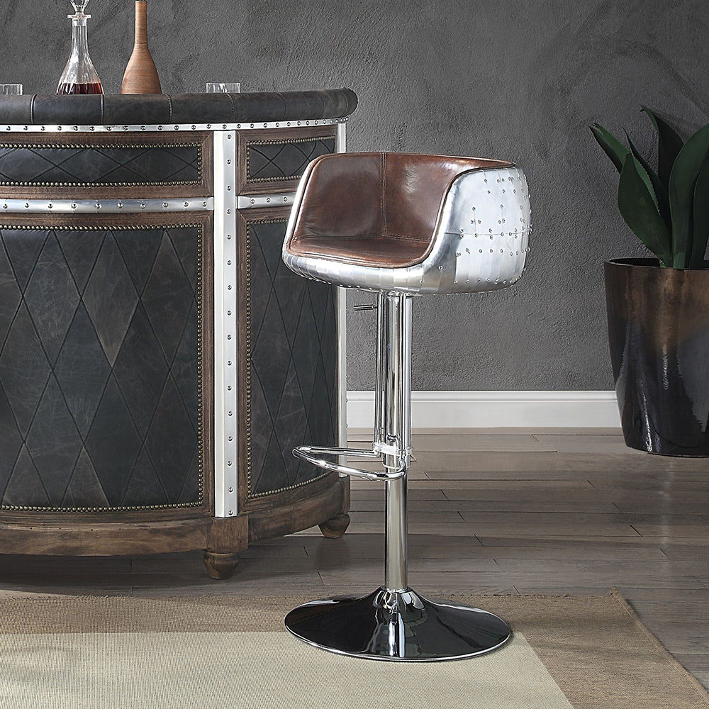 Brancaster Adjustable Swivel Stool - Vintage Brown Top Grain Leather & Aluminum (96555)