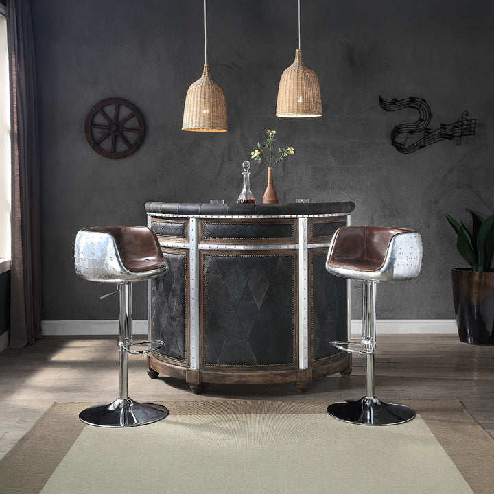 Brancaster Adjustable Swivel Stool - Vintage Brown Top Grain Leather &amp; Aluminum (96555)
