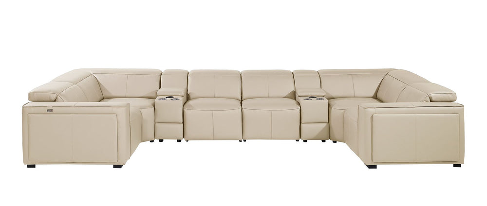 DivanItalia 1224 8-Piece U-Shaped Sectional Sofa in Top Grain Italian Leather with 4 Power Recliners & Power Headrests – with Console - Beige