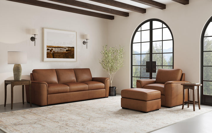 Henry Leather Ottoman in Caramel