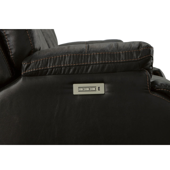 Clive Fabric Power Reclining Loveseat with Console, Power Headrests &amp; Lumbar in Peppercorn