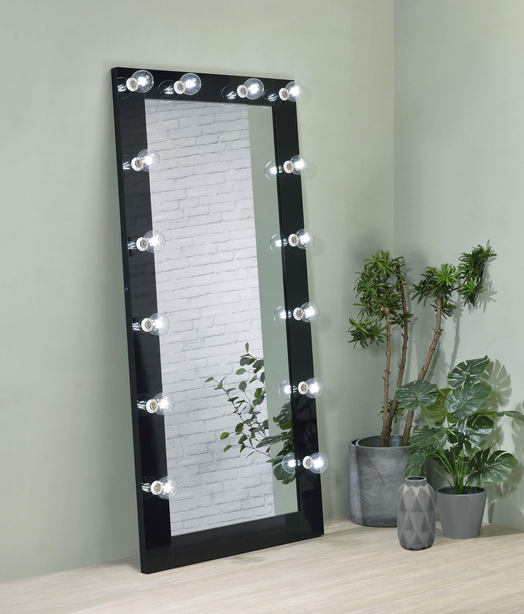 Coaster Furniture 969557 Zayan 32 x 71 Inch Floor Mirror LED Lighting Black Gloss