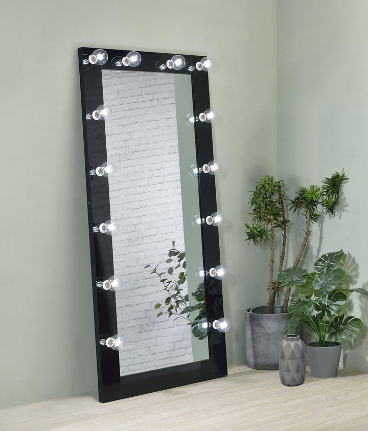 Coaster Furniture 969557 Zayan 32 x 71 Inch Floor Mirror LED Lighting Black Gloss