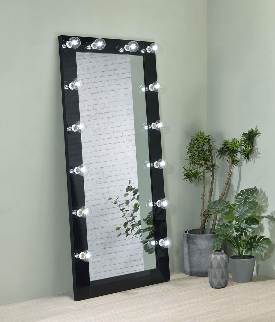 Coaster Furniture 969557 Zayan 32 x 71 Inch Floor Mirror LED Lighting Black Gloss