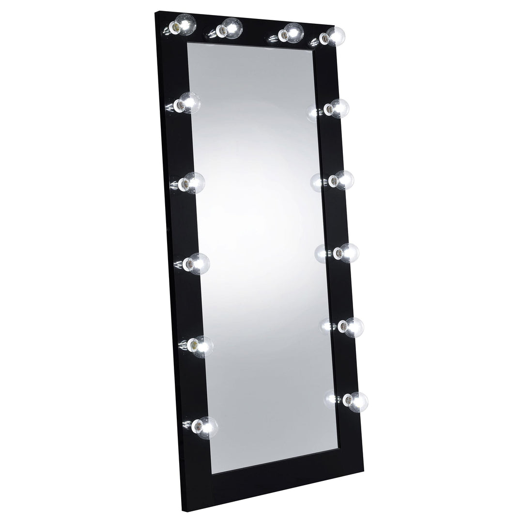Coaster Furniture 969557 Zayan 32 x 71 Inch Floor Mirror LED Lighting Black Gloss