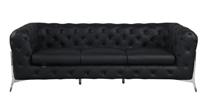 DivanItalia 970 Italian Leather Black Sofa Set