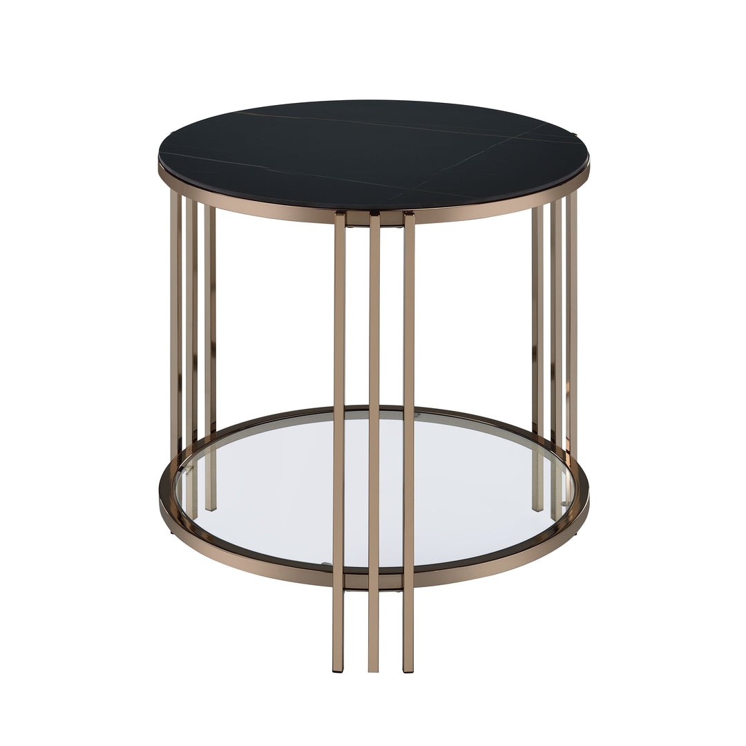 Abisha - Sintered Stone Top & Champagne End Table - Black