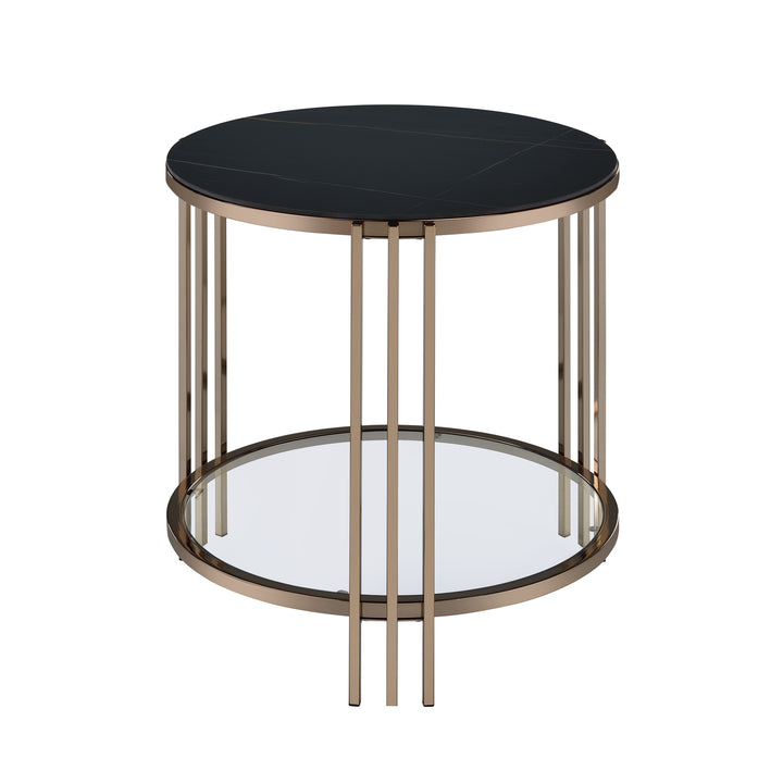 Abisha - Sintered Stone Top & Champagne End Table - Black