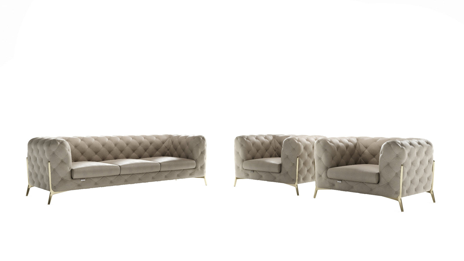 DivanItalia 970 Italian Leather Beige Leather Sofa and Two Chair Set
