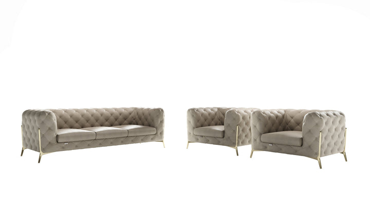 DivanItalia 970 Italian Leather Beige Leather Sofa and Two Chair Set