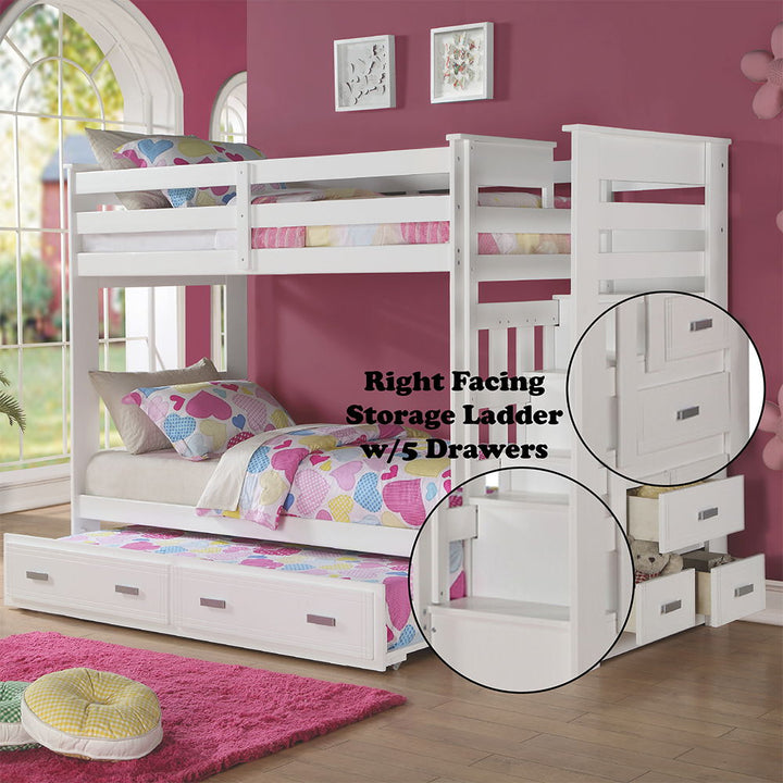 Allentown - Twin Over Twin Bunk Bed With Trundle & Storage - White