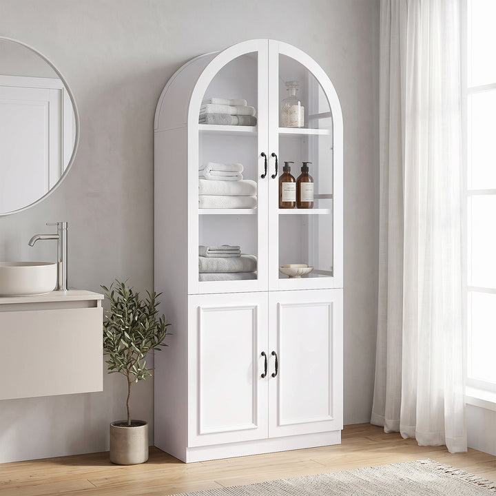 Arched Glass Door Storage Cabinet – White