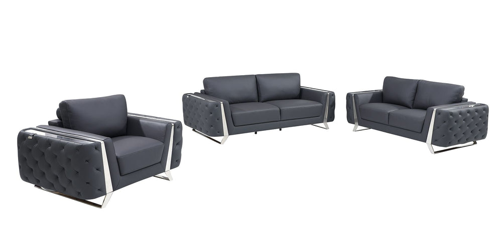 DivanItalia 1050 3-Piece Sofa Set in Top-Grain Italian Leather - Dark Gray