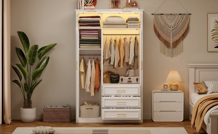 Contemporary LED wardrobe with versatile storage system
