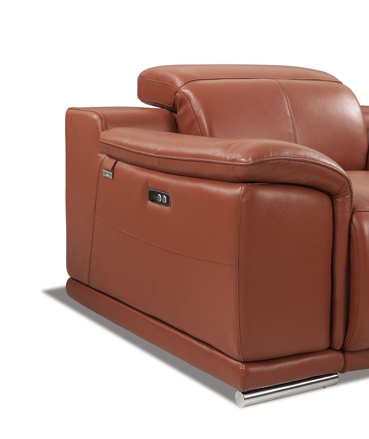 DivanItalia 9762 Top Grain Italian Leather Power Reclining Loveseat with Adjustable Headrests - Camel