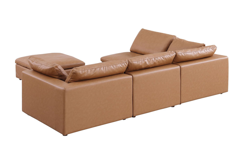 DivanItalia 1100 5-Piece Left Arm Facing 3-Seat Sectional – Top-Grain Italian Leather - Cognac