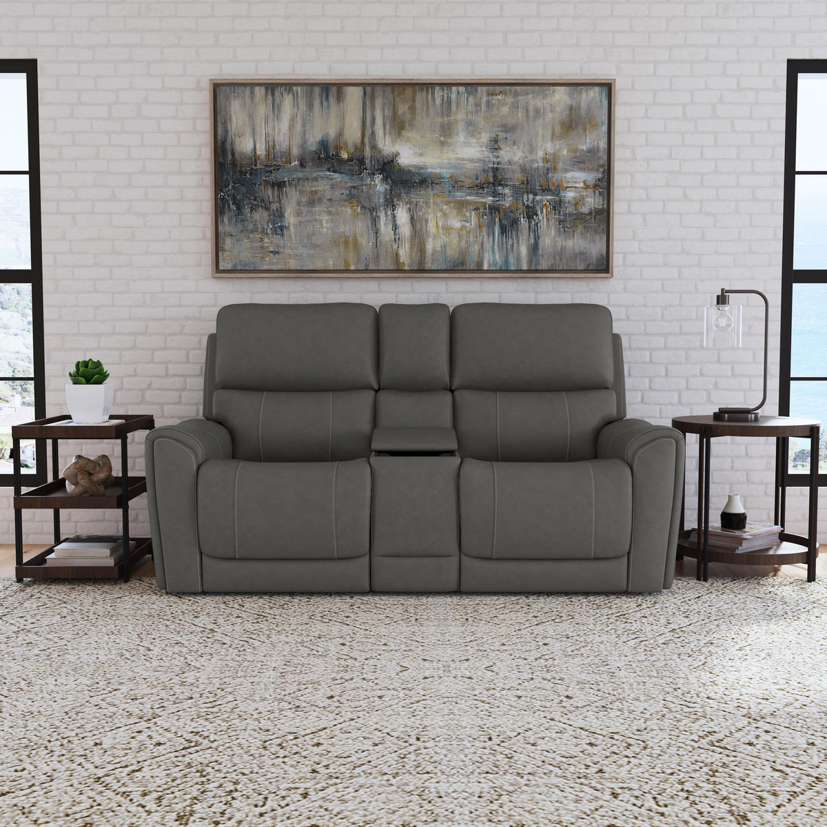 Carter Fabric Power Reclining Loveseat with Console & Power Headrests & Lumbar in Smoke