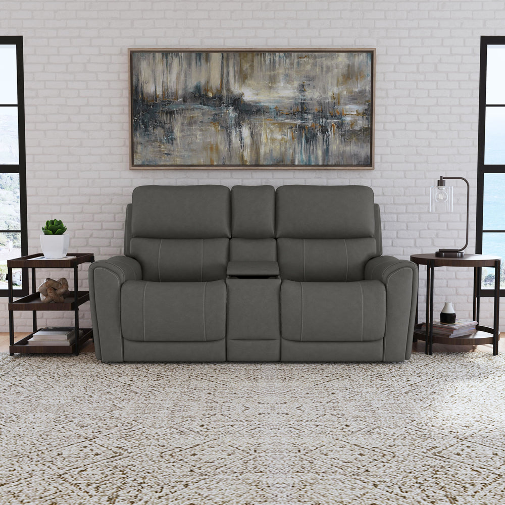 Carter Fabric Power Reclining Loveseat with Console & Power Headrests & Lumbar in Smoke
