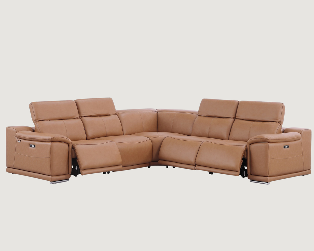 DivanItalia Cognac 5-Piece Power Reclining Sectional