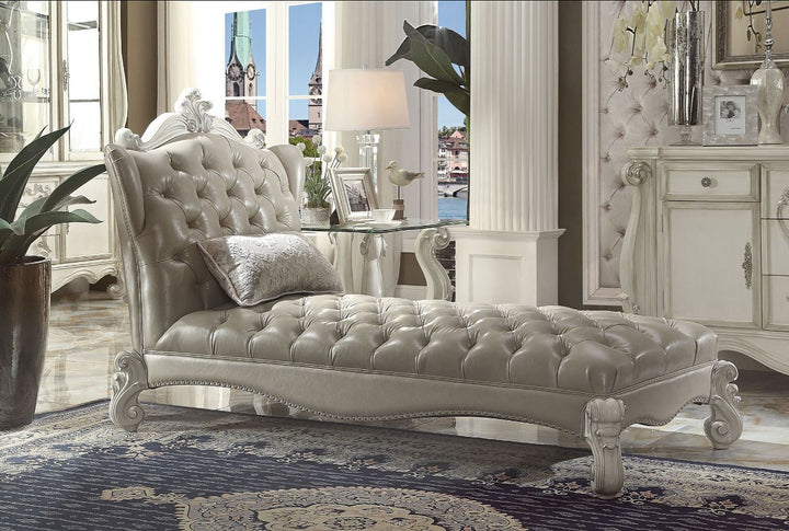 ACME Furniture Versailles Chaise With Pillow Vintage Gray Synthetic Lea