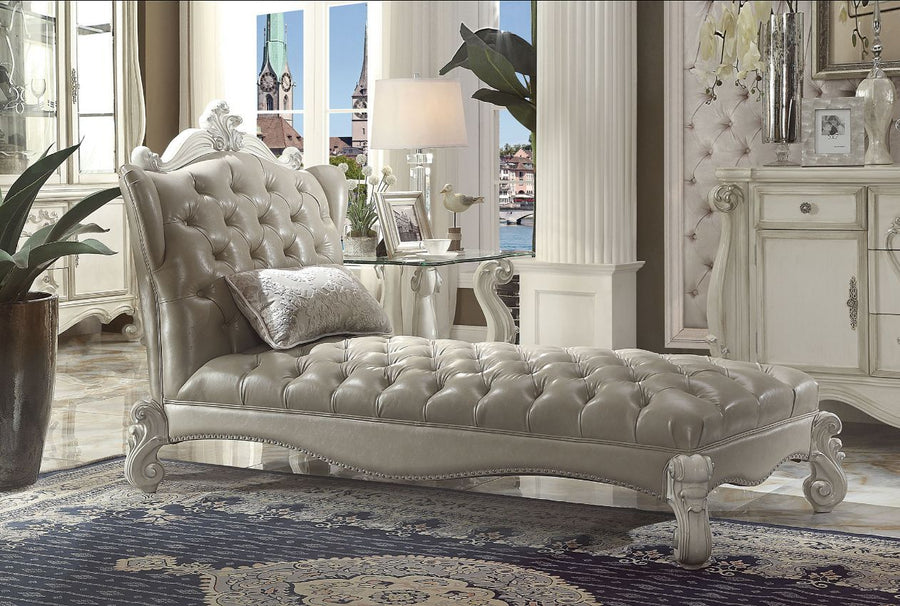 ACME Furniture Versailles Chaise With Pillow Vintage Gray Synthetic Lea