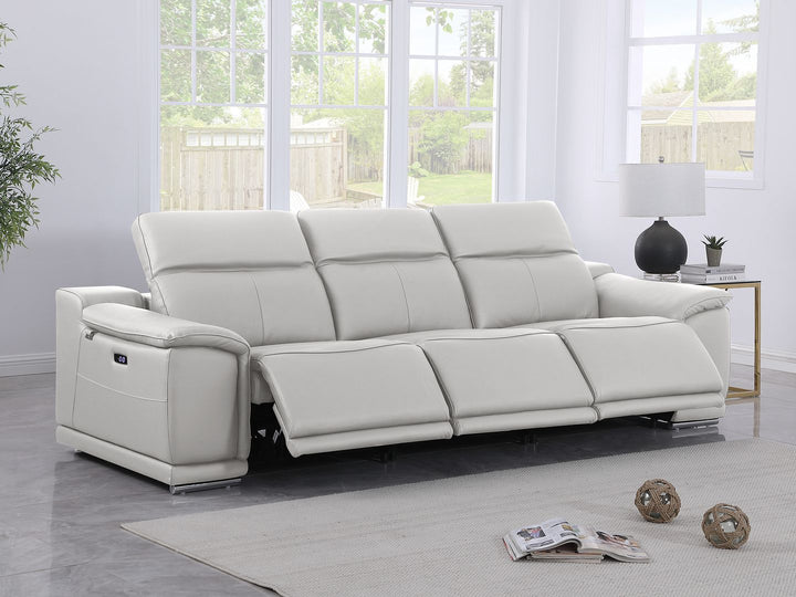 DivanItalia 9762 3-Piece Modular Power Reclining Sofa with 3 Power Recliners in Top Grain Italian Leather - Light Gray