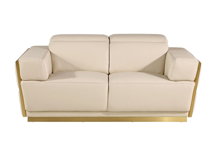 DivanItalia 1111 2-Piece Sofa Set with Adjustable Headrest in Top-Grain Italian Leather - Cream