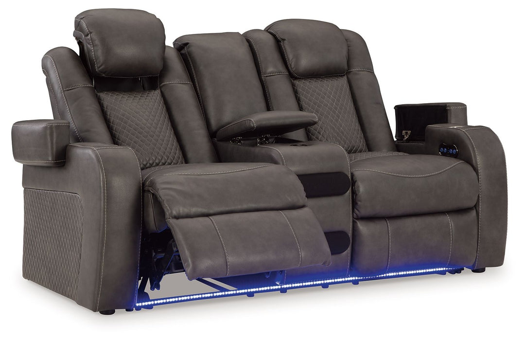 Fyne-Dyme - Power Reclining Loveseat with Console/Adj Hdrst - Shadow