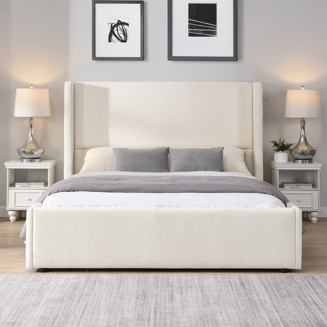 Wingback Upholstered Queen Bed – White