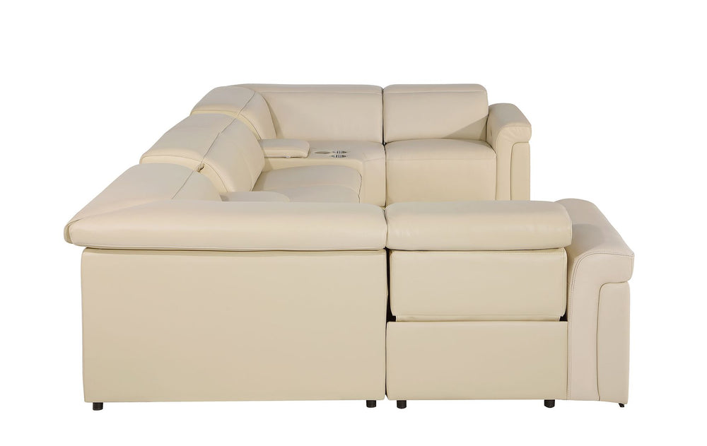 DivanItalia 1126 8-Piece U-Shaped Sectional Sofa in Top Grain Italian Leather with 4 Power Recliners & Power Headrests – with Console - Beige