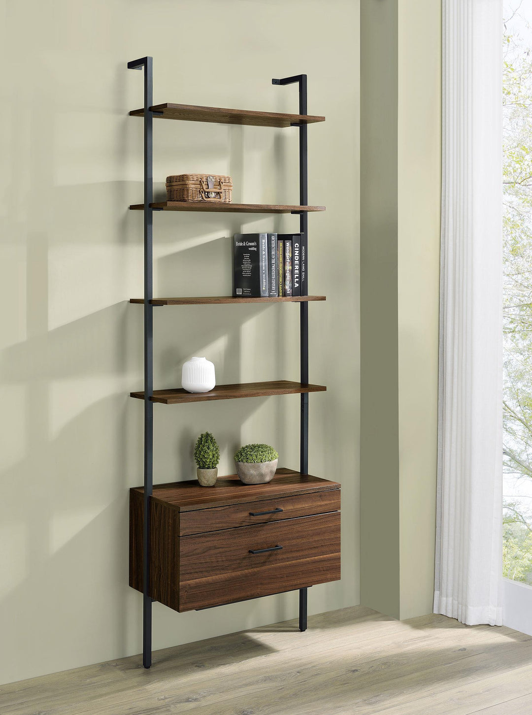 Coaster Furniture 980074 Owens 96-inch 4-shelf Storage Wall Bookshelf Walnut