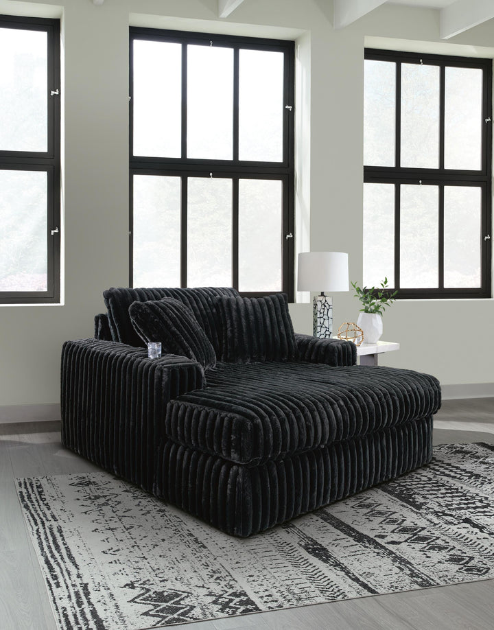 Midnight-Madness 3-Piece Sectional, Chaise and Oversized Accent Ottoman - Onyx (22)