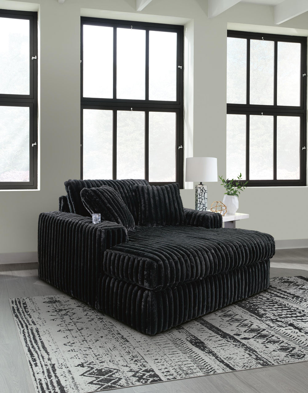 Midnight-Madness 3-Piece Sectional, Chaise and Oversized Accent Ottoman - Onyx (22)