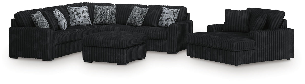 Midnight-Madness 3-Piece Sectional, Chaise and Oversized Accent Ottoman - Onyx (1)
