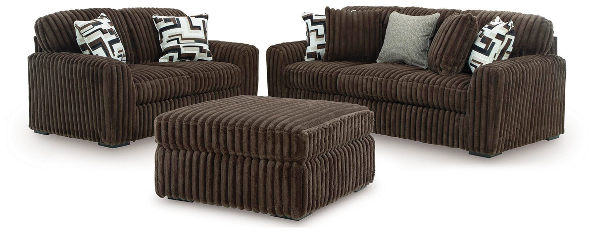 Midnight-Madness Sofa, Loveseat and Oversized Accent Ottoman - Chocolate (1)